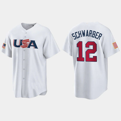 #12 KYLE SCHWARBER PHILADELPHIA PHILLIES 2023 WORLD BASEBALL CLASSIC USA REPLICA JERSEY ¡§C WHITE Stitches Baseball Jerseys