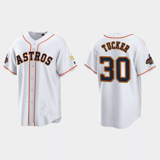 #30 Kyle Tucker Houston Astros 2023 Gold Program Jersey ¡§C White Stitches Baseball Jerseys