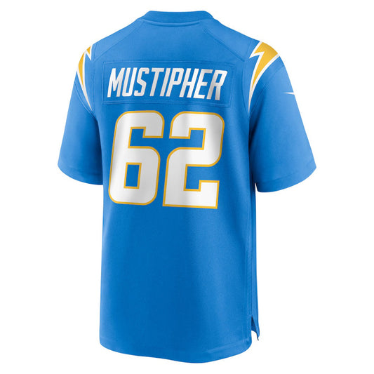 LA.Chargers #62 Sam Mustipher Powder Blue Team Game Stitched American Football Jerseys