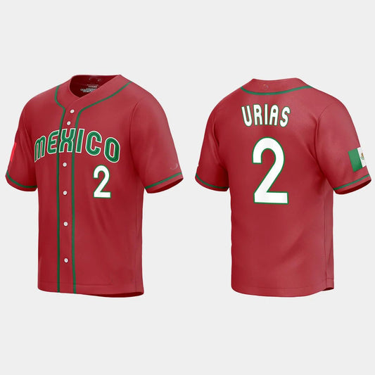 #2 LUIS URIAS MEXICO BASEBALL 2023 WORLD BASEBALL CLASSIC REPLICA JERSEY ¡§C RED Stitches Baseball Jerseys