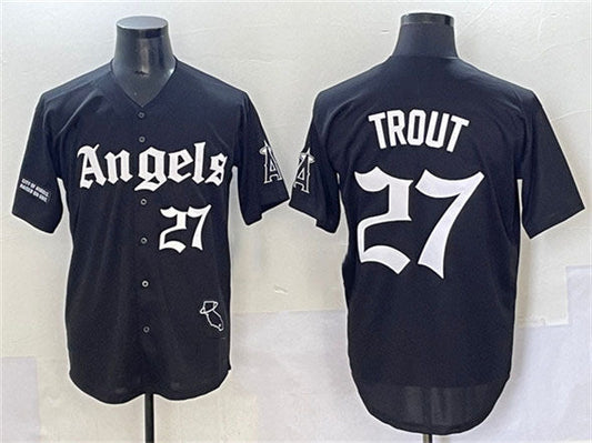 Los Angeles Angels #27 Mike Trout Black 'Gothic Halo Edition' Vapor Limited Stitched Baseball Jersey