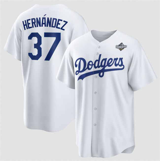 Los Angeles Dodgers #37 Teoscar Hern¡§¡éndez White 2025 World Series Home Cool Base Stitched Baseball Jersey