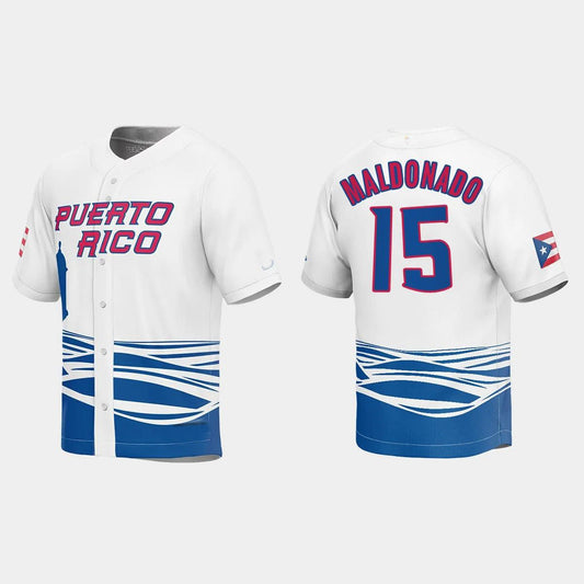 #15 MARTIN MALDONADO PUERTO RICO BASEBALL 2023 WORLD BASEBALL CLASSIC JERSEY ¡§C WHITE Stitches Baseball Jerseys