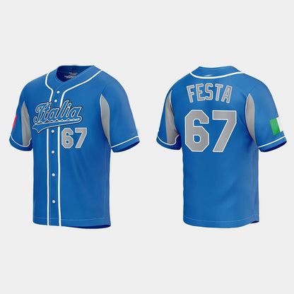 #67 MATT FESTA ITALY BASEBALL 2023 WORLD BASEBALL CLASSIC JERSEY ¡§C ROYAL Stitches Baseball Jerseys