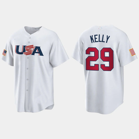 #29 MERRILL KELLY ARIZONA DIAMONDBACKS 2023 WORLD BASEBALL CLASSIC USA REPLICA JERSEY ¡§C WHITE Stitches Baseball Jerseys
