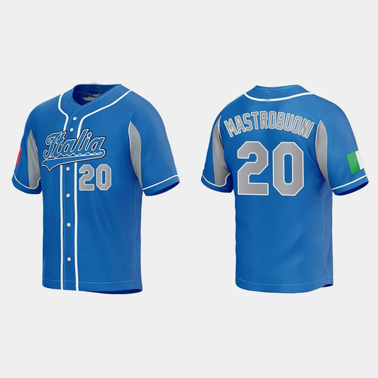 #20 MILES MASTROBUONI ITALY BASEBALL 2023 WORLD BASEBALL CLASSIC JERSEY ¡§C ROYAL Stitches Baseball Jerseys