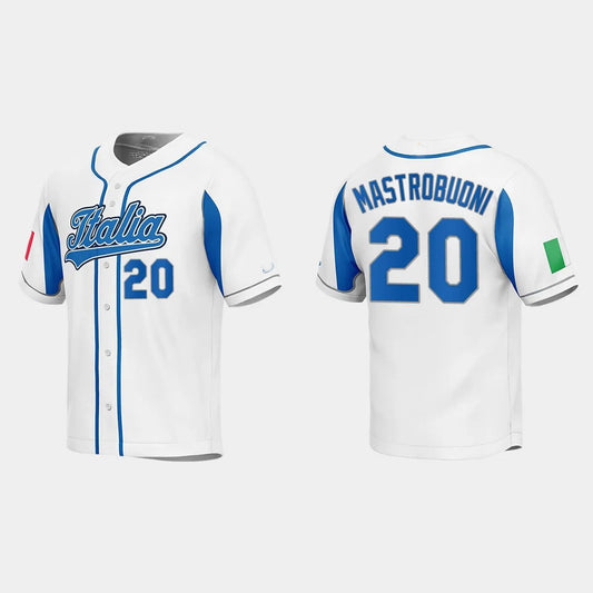 #20 MILES MASTROBUONI ITALY BASEBALL 2023 WORLD BASEBALL CLASSIC JERSEY ¡§C WHITE Stitches Baseball Jerseys