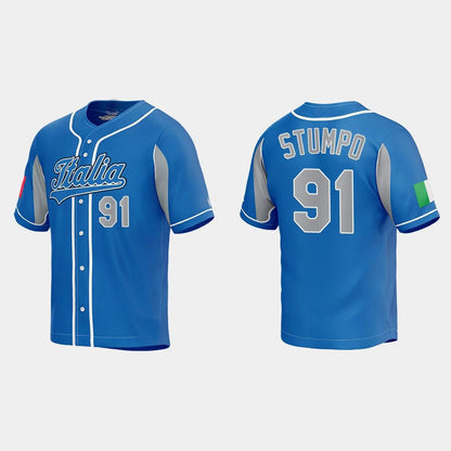 #91 MITCHELL STUMPO ITALY BASEBALL 2023 WORLD BASEBALL CLASSIC JERSEY ¡§C ROYAL Stitches Baseball Jerseys