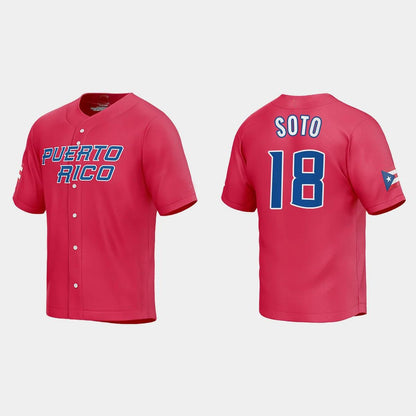 #18 NEFTALI SOTO PUERTO RICO BASEBALL 2023 WORLD BASEBALL CLASSIC JERSEY ¡§C RED Stitches Baseball Jerseys