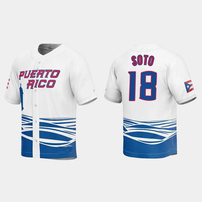 #18 NEFTALI SOTO PUERTO RICO BASEBALL 2023 WORLD BASEBALL CLASSIC JERSEY ¡§C WHITE Stitches Baseball Jerseys