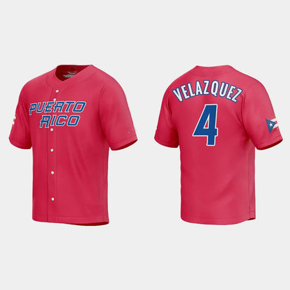 #4 NELSON VELAZQUEZ PUERTO RICO BASEBALL 2023 WORLD BASEBALL CLASSIC JERSEY ¡§C RED Stitches Baseball Jerseys