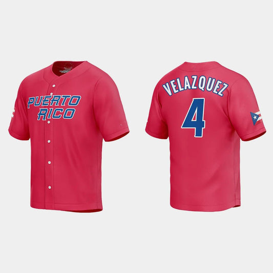 #4 NELSON VELAZQUEZ PUERTO RICO BASEBALL 2023 WORLD BASEBALL CLASSIC JERSEY ¡§C RED Stitches Baseball Jerseys