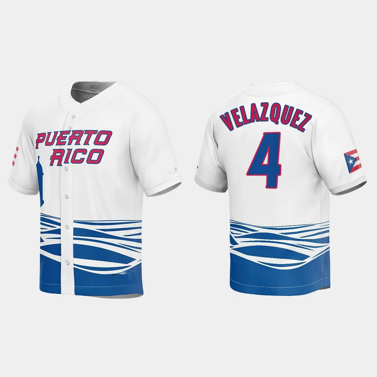 #4 NELSON VELAZQUEZ PUERTO RICO BASEBALL 2023 WORLD BASEBALL CLASSIC JERSEY ¡§C WHITE Stitches Baseball Jerseys