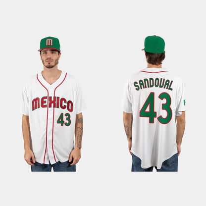 #43 PATRICK SANDOVAL MEXICO BASEBALL 2023 WORLD BASEBALL CLASSIC JERSEY ¡§C WHITE Stitches Baseball Jerseys