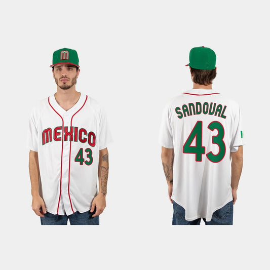 #43 PATRICK SANDOVAL MEXICO BASEBALL 2023 WORLD BASEBALL CLASSIC JERSEY ¡§C WHITE Stitches Baseball Jerseys