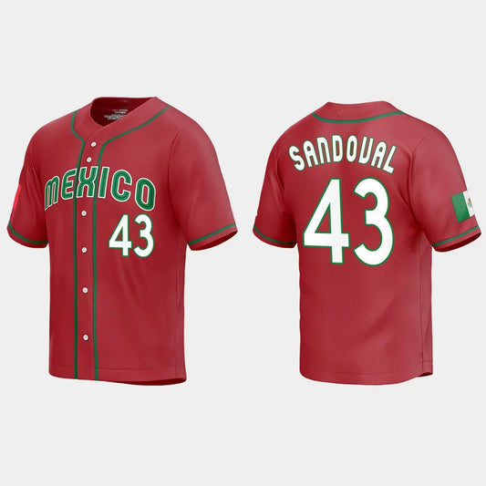 #43 PATRICK SANDOVAL MEXICO BASEBALL 2023 WORLD BASEBALL CLASSIC REPLICA JERSEY ¡§C RED Stitches Baseball Jerseys