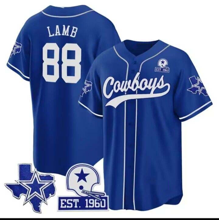Cowboys #88 CeeDee Lamb Royal Texas Patch Baseball Jersey ¨C All Stitched Baseball Jersey