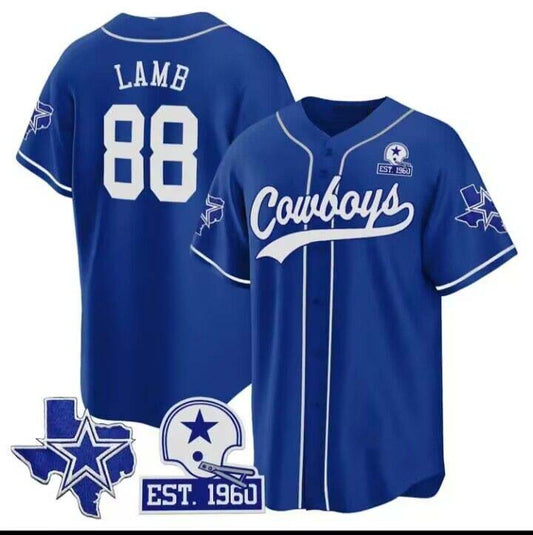 Cowboys #88 CeeDee Lamb Royal Texas Patch Baseball Jersey ¨C All Stitched Baseball Jersey