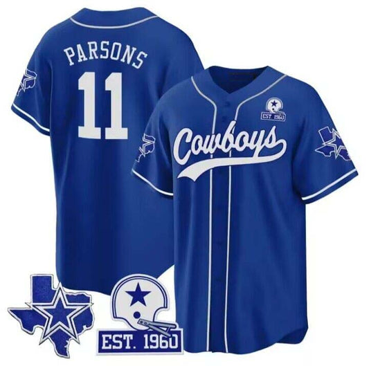 Cowboys #11 Micah Parsons Royal Texas Patch Baseball Jersey ¨C All Stitched Baseball Jersey