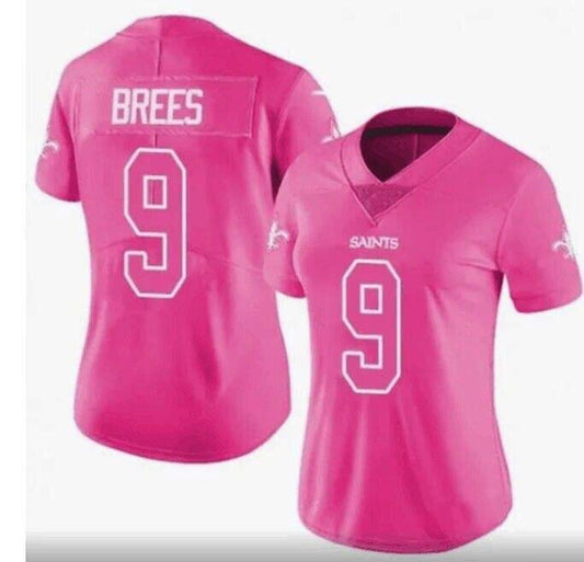 NO.Saint #9 Drew Brees Pink Stitched Limited Rush Fashion Stitched American Football Jerseys
