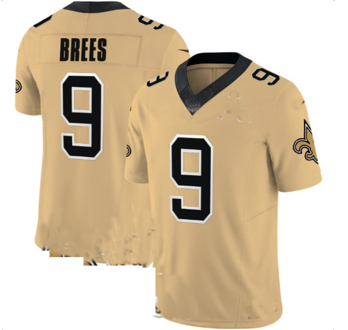 NO.Saints #9 Drew Brees Gold Inverted Legend Jersey Stitched American Football Jersey