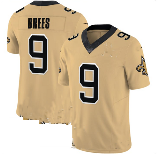 NO.Saints #9 Drew Brees Gold Inverted Legend Jersey Stitched American Football Jersey