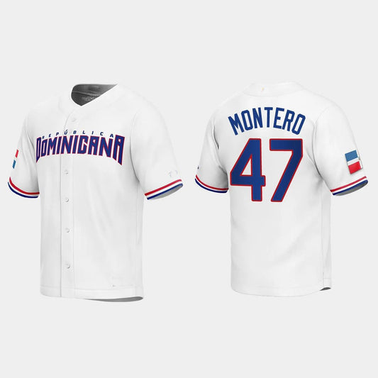 #47 RAFAEL MONTERO DOMINICAN REPUBLIC BASEBALL 2023 WORLD BASEBALL CLASSIC REPLICA JERSEY ¡§C WHITE Stitches Baseball Jerseys