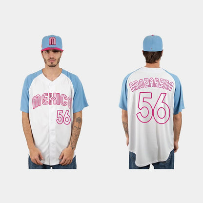 #56 RANDY AROZARENA MEXICO BASEBALL 2023 WORLD BASEBALL CLASSIC JERSEY ¡§C WHITE BLUE Stitches Baseball Jerseys