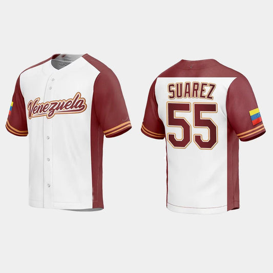 #55 RANGER SUAREZ VENEZUELA BASEBALL 2023 WORLD BASEBALL CLASSIC REPLICA JERSEY ¡§C WHITE Stitches Baseball Jerseys