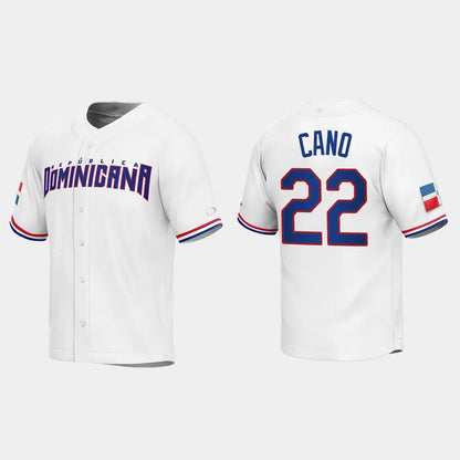 #22 ROBINSON CANO DOMINICAN REPUBLIC BASEBALL 2023 WORLD BASEBALL CLASSIC REPLICA JERSEY ¡§C WHITE Stitches Baseball Jerseys