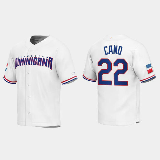 #22 ROBINSON CANO DOMINICAN REPUBLIC BASEBALL 2023 WORLD BASEBALL CLASSIC REPLICA JERSEY ¡§C WHITE Stitches Baseball Jerseys