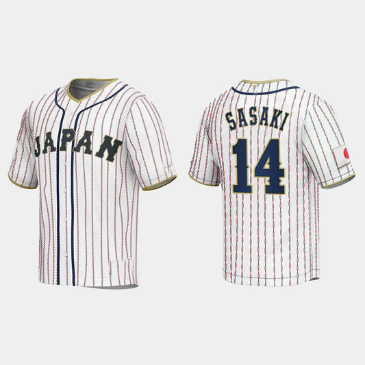 #14 ROKI SASAKI JAPAN BASEBALL 2023 WORLD BASEBALL CLASSIC JERSEY ¡§C WHITE Stitches Baseball Jerseys