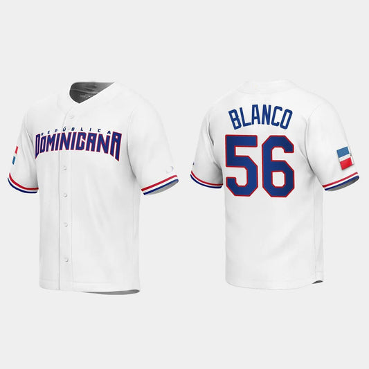 #56 RONEL BLANCO DOMINICAN REPUBLIC BASEBALL 2023 WORLD BASEBALL CLASSIC REPLICA JERSEY ¡§C WHITE Stitches Baseball Jerseys