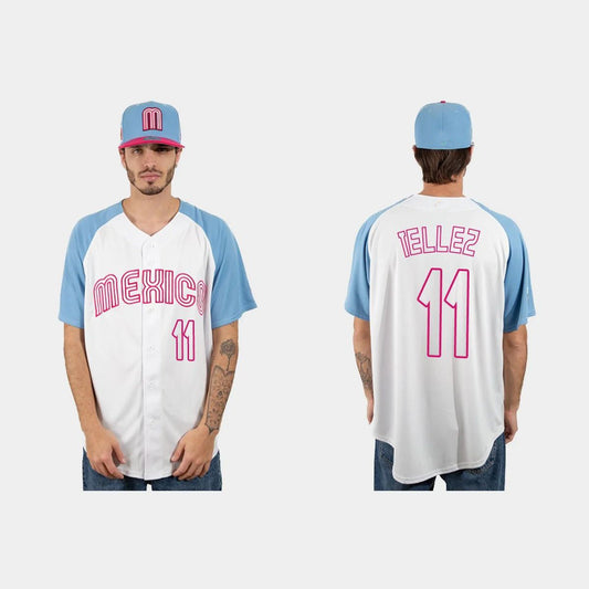 #11 ROWDY TELLEZ MEXICO BASEBALL 2023 WORLD BASEBALL CLASSIC JERSEY ¡§C WHITE BLUE Stitches Baseball Jerseys