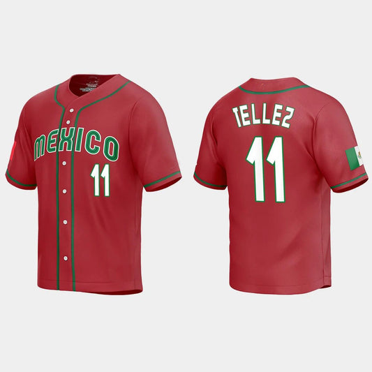 #11 ROWDY TELLEZ MEXICO BASEBALL 2023 WORLD BASEBALL CLASSIC REPLICA JERSEY ¡§C RED Stitches Baseball Jerseys