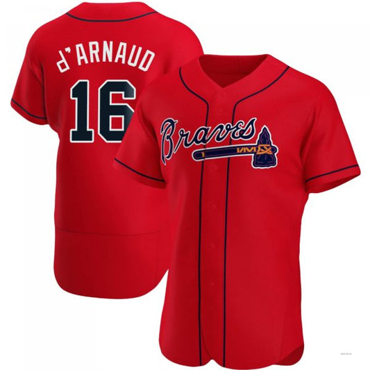 Atlanta Braves #16 Travis d?¡¥Arnaud Red Alternate Jersey Stitches Baseball Jerseys