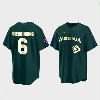 #6 Robbie Glendinning Australia Baseball 2023 World Baseball Classic Jersey ¡§C Green Stitches Baseball Jerseys