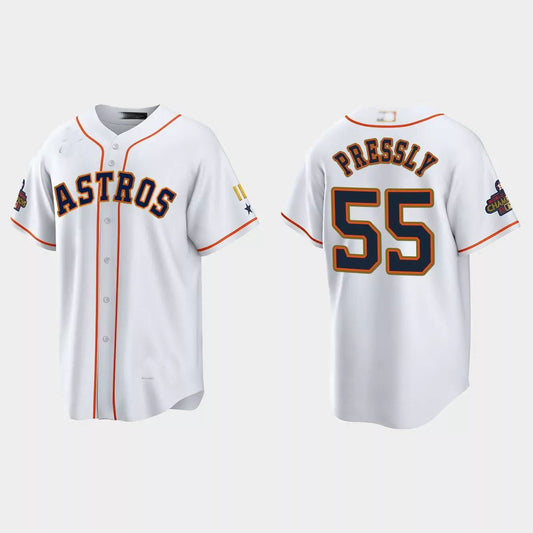 #55 Ryan Pressly Houston Astros 2023 Gold Program Jersey ¡§C White Stitches Baseball Jerseys