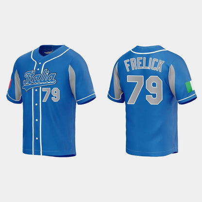 #79 SAL FRELICK ITALY BASEBALL 2023 WORLD BASEBALL CLASSIC JERSEY ¡§C ROYAL Stitches Baseball Jerseys