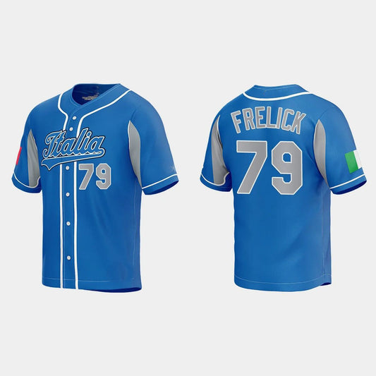 #79 SAL FRELICK ITALY BASEBALL 2023 WORLD BASEBALL CLASSIC JERSEY ¡§C ROYAL Stitches Baseball Jerseys