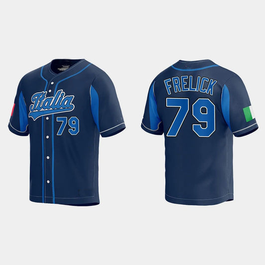 #79 SAL FRELICK ITALY BASEBALL 2023 WORLD BASEBALL CLASSIC JERSEY ¡§C ROYAL Stitches Baseball Jerseys