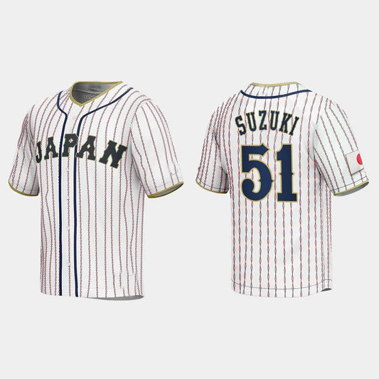 #51 SEIYA SUZUKI JAPAN BASEBALL 2023 WORLD BASEBALL CLASSIC JERSEY ¡§C WHITE Stitches Baseball Jerseys