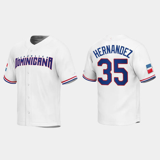 #35 TEOSCAR HERNANDEZ DOMINICAN REPUBLIC BASEBALL 2023 WORLD BASEBALL CLASSIC REPLICA JERSEY ¡§C WHITE Stitches Baseball Jerseys