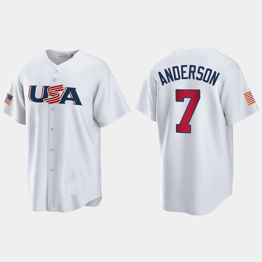 #7 TIM ANDERSON CHICAGO WHITE SOX 2023 WORLD BASEBALL CLASSIC USA REPLICA JERSEY ¡§C WHITE Stitches Baseball Jerseys