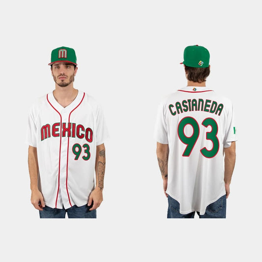 #93 VICTOR CASTANEDA MEXICO BASEBALL 2023 WORLD BASEBALL CLASSIC JERSEY ¡§C WHITE Stitches Baseball Jerseys