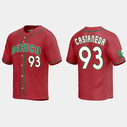 #93 VICTOR CASTANEDA MEXICO BASEBALL 2023 WORLD BASEBALL CLASSIC REPLICA JERSEY ¡§C RED Stitches Baseball Jerseys