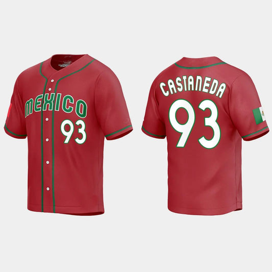 #93 VICTOR CASTANEDA MEXICO BASEBALL 2023 WORLD BASEBALL CLASSIC REPLICA JERSEY ¡§C RED Stitches Baseball Jerseys