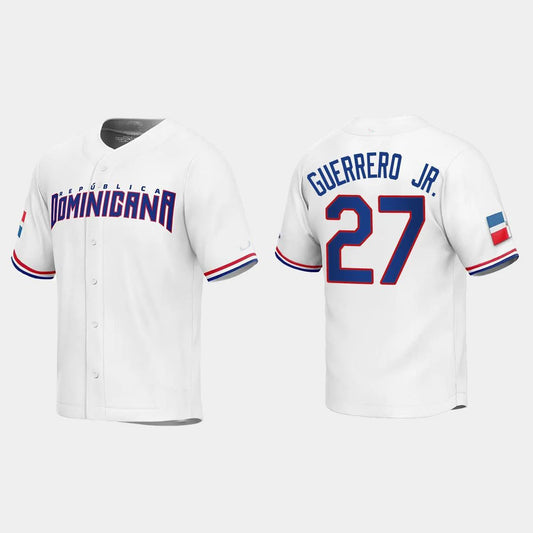 #27 VLADIMIR GUERRERO JR. DOMINICAN REPUBLIC BASEBALL 2023 WORLD BASEBALL CLASSIC REPLICA JERSEY ¡§C WHITE Stitches Baseball Jerseys