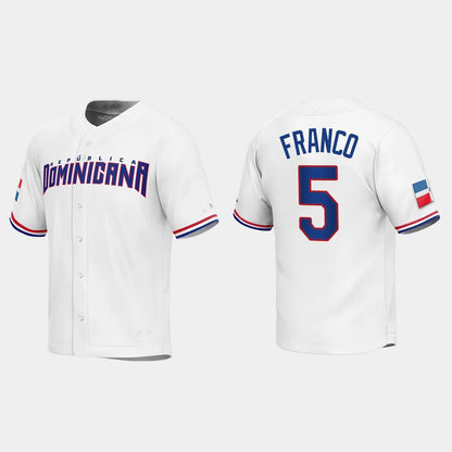 #5 WANDER FRANCO DOMINICAN REPUBLIC BASEBALL 2023 WORLD BASEBALL CLASSIC REPLICA JERSEY ¡§C WHITE Stitches Baseball Jerseys