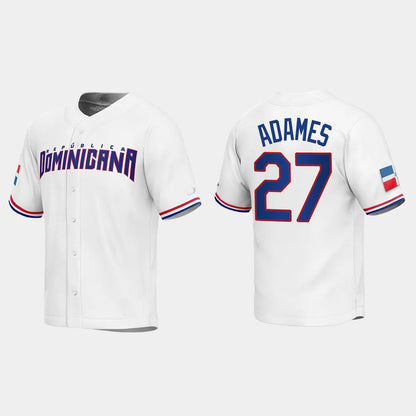 #27 WILLY ADAMES DOMINICAN REPUBLIC BASEBALL 2023 WORLD BASEBALL CLASSIC REPLICA JERSEY ¡§C WHITE Stitches Baseball Jerseys